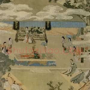 1638年 陈洪绶《宣文君授经图轴》国画人物工笔作品图片赏析