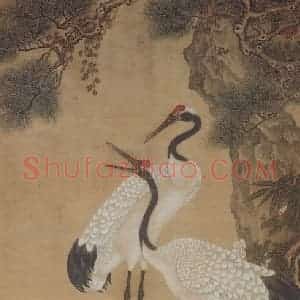清代 沈铨《松鹤图轴》国画花鸟工笔作品图片赏析