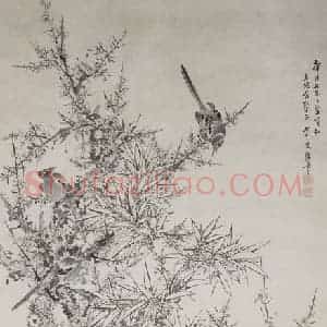 清代 陈嘉言《竹石梅鹤图轴》国画花鸟写意作品图片赏析