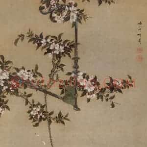 清代 胡湄《鹦鹉戏蝶图轴》国画花鸟工笔作品图片赏析