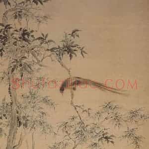 清代 华岩《桂树绶带图轴》国画花鸟写意作品图片赏析