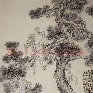 清代 李鳝《松石紫藤图轴》国画花鸟写意作品图片赏析