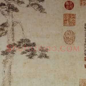 仇英《松阴琴阮图》国画综合作品图片赏析