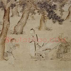 仇英《赵孟頫写经换茶图》国画综合作品图片赏析
