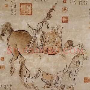 仇英《双骏图局部》国画综合作品图片赏析