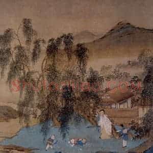 仇英《捉柳花图》国画综合作品图片赏析