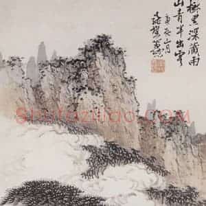 1940年 萧谦中《山青半云出》国画山水工笔作品图片赏析