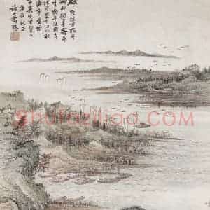 1940年 萧谦中《秋江平远图》国画山水工笔作品图片赏析