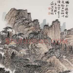 1940年 萧谦中《深山松竹图》国画山水工笔作品图片赏析
