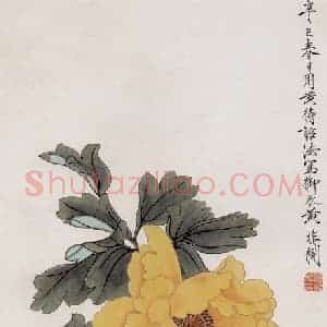 1941年 于非闇《御衣黄牡丹》国画花鸟写意作品图片赏析