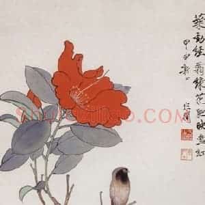 1944年 于非闇《花肥映雪红》国画花鸟工笔作品图片赏析