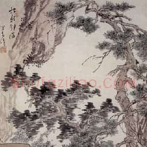 近现代 溥心畲《松影斜阳》国画山水写意作品图片赏析