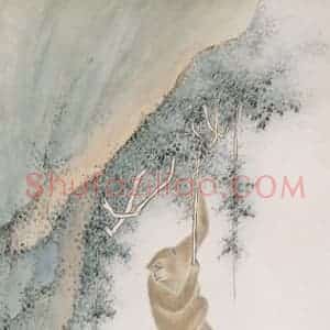 陈缘督《猿戏图》国画花鸟工笔作品图片赏析