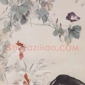 王雪涛《双鸡图》国画花鸟写意作品图片赏析