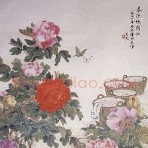 1973年 钟质夫《春深采药忙》国画花鸟工笔作品图片赏析