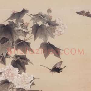 1954年 俞致贞《芙蓉蛱蝶》国画花鸟工笔作品图片赏析