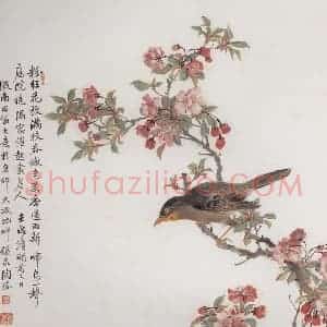 1922年 陶瑢《桃花画眉》国画花鸟工笔作品图片赏析