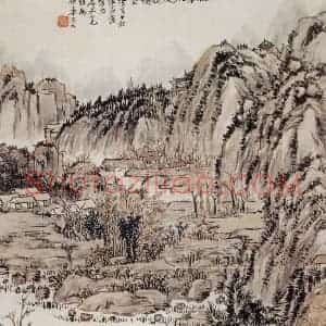 1923年 姚华《杖藜扶我过桥东》国画山水写意作品图片赏析
