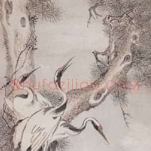 1856年 任熊《松鹤图》国画花鸟画工笔作品图片赏析