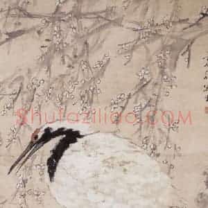 不详 虚谷《梅鹤图》国画花鸟作品图片赏析