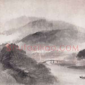 1901年 吴石仙《烟溪访友》国画山水画作品图片赏析