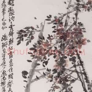 1920年 吴昌硕《得仙桃花》国画花鸟作品图片赏析