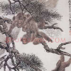 1932年 程璋《云海山猿》国画综合作品图片赏析