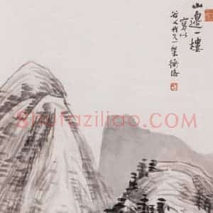 不详 陈师曾《山边一楼》国画山水画作品图片赏析