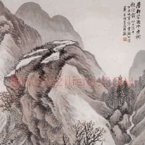 1877年 胡公寿《秋水寒山》国画山水画写意作品图片赏析
