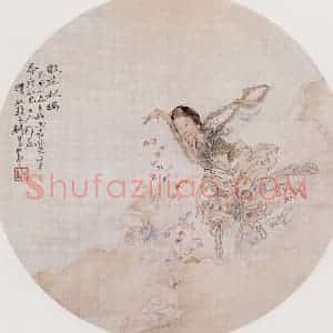 1879年 钱慧安《散花献瑞》国画人物画工笔作品图片赏析