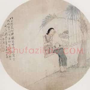1880年 钱慧安《育婴图》国画人物画工笔作品图片赏析