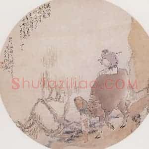 1893年 钱慧安《牛背横笛图》国画人物画工笔作品图片赏析
