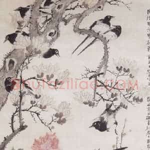1874年 王礼《花卉鹊雀图》国画花鸟画作品图片赏析