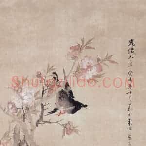1883年 朱偁《花鸟》国画花鸟画作品图片赏析