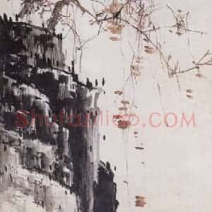 高剑父《古木奇峰图》国画山水作品图片赏析
