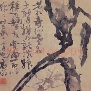 1919年 高奇峰《老树新月图》国画花鸟作品图片赏析