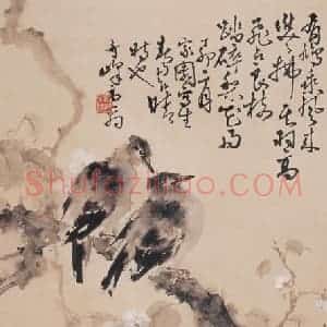 1927年 高奇峰《梨花双鸠图》国画花鸟作品图片赏析