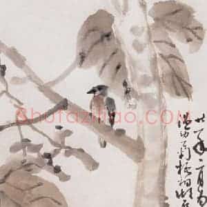 1932年 高奇峰《梧桐小雀》国画山水作品图片赏析