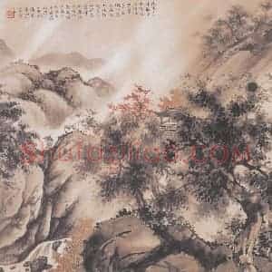 1946年 何漆园《鼎湖风雨》国画山水作品图片赏析