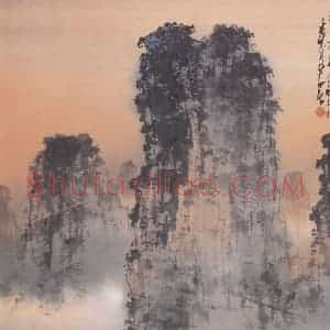 1945年 赵少昂《桂林暮色》国画山水作品图片赏析