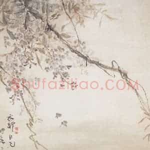 1948年 高剑父《鱼啖落花》国画花鸟作品图片赏析