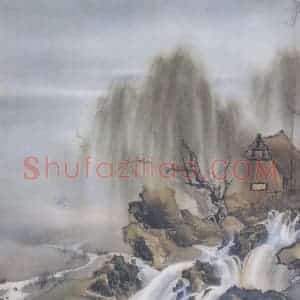 1914年 高剑父《山村晓雨图》国画山水作品图片赏析