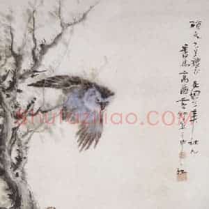 1914年 高剑父《猫鹰小雀图》国画花鸟作品图片赏析