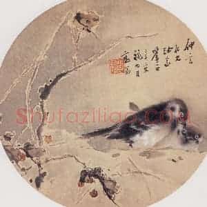 1911年 高奇峰《花鸟团扇》国画花鸟作品图片赏析