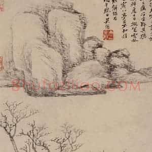 清代 吴历《仿倪瓒寒林亭子图页》国画山水作品图片赏析