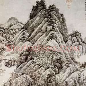 清代 吴历《仿吴镇山水轴》国画山水作品图片赏析