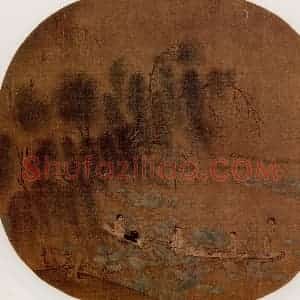 宋代 夫名《柳塘泛月图》国画山水作品图片赏析