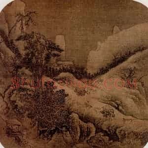 宋代 夫名《雪涧盘车图》国画山水作品图片赏析