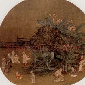 宋代 夫名《蕉石戏婴图》国画综合作品图片赏析