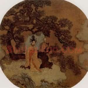 宋代 夫名《倚松赏月图》国画人物作品图片赏析